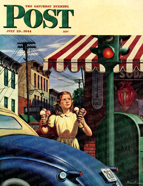 Girl with ice cream cones dripping at stoplight