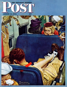 Girl on train peeks at cuddling couple, military on leave