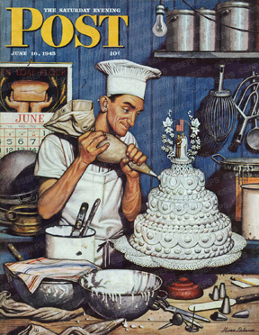 Baker icing wedding cake