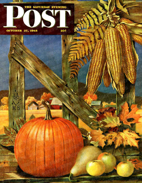 Autumn still life (pumpkins, corn)
