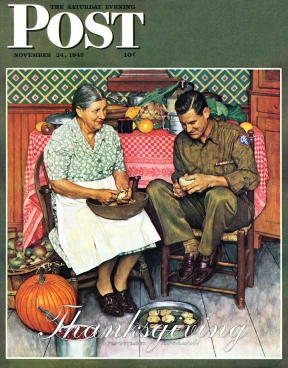 Soldier peels potatoes in his mom's kitchen