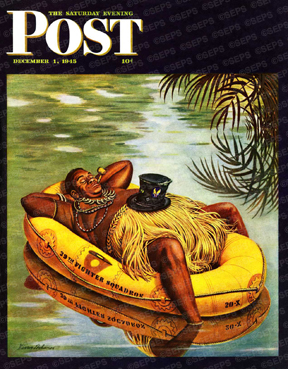 South Pacific chief floating on surplus army raft