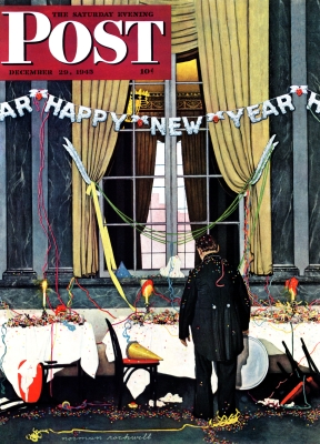 Waiter in ballroom after New Year's Eve party