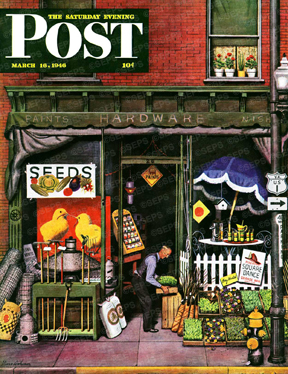 Proprietor in front of hardware store