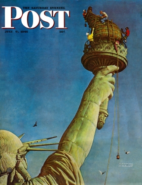 Crew Repairing Torch on Statue of Liberty