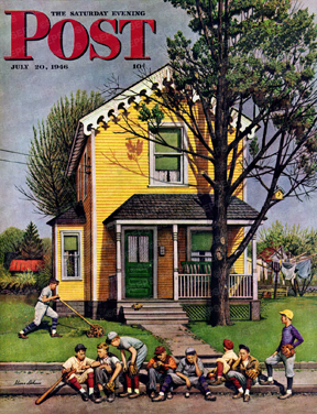 Team waiting while player mows his lawn