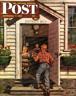 Tardy student with flowers from windowbox for teacher