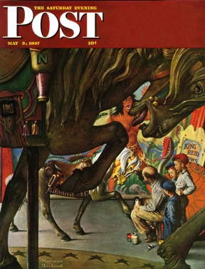 Artist paints carousel horses