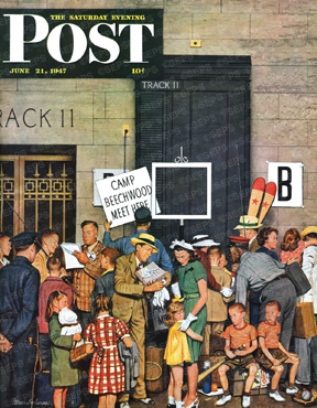 Families at station waiting for camp train