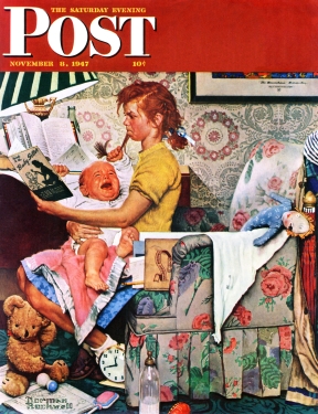 Young babysitter frustrated with crying baby