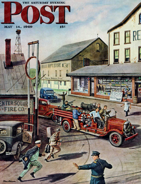 Small town fire department answering alarm