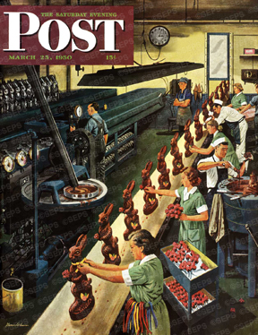 Candy factory making chocolate rabbits