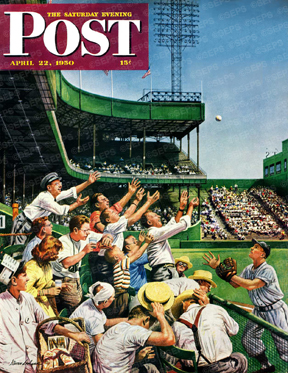 Crowd in the stands tries to catch home run