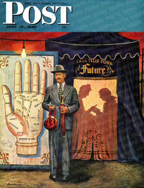 Man waiting while wife has her palm read