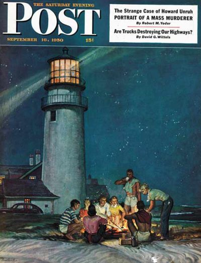 "Beach Bonfire" by Mead Schaeffer From September 16, 1950