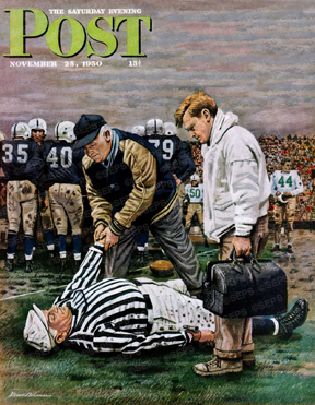 Football referee knocked down on field