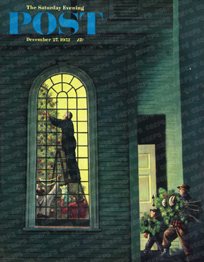 Trimming church tree, bringing in greenery