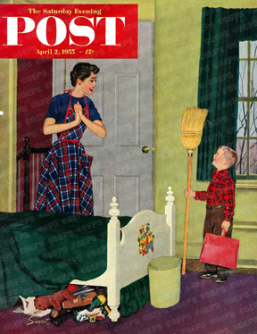 Boy cleaned his room; mess under bed