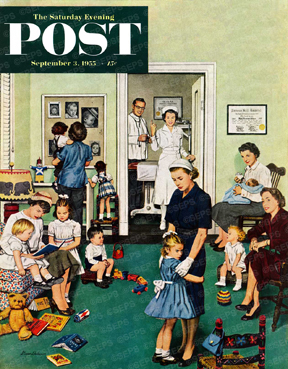 Girl clings to mom at doctor's office