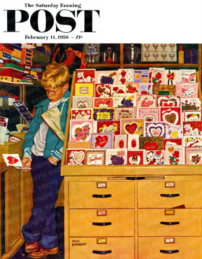 Boy at card counter picking Valentine