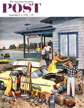 Dad trying to pack auto after vacation at beach