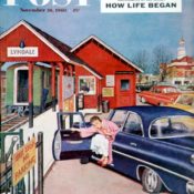 "Flat Tire at the Commuter Station," November 26, 1960 Post cover by Amos Sewell