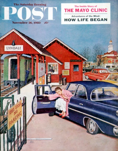 "Flat Tire at the Commuter Station," November 26, 1960 Post cover by Amos Sewell
