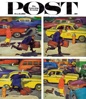 Woman walking dog beats man in taxi during rush hour