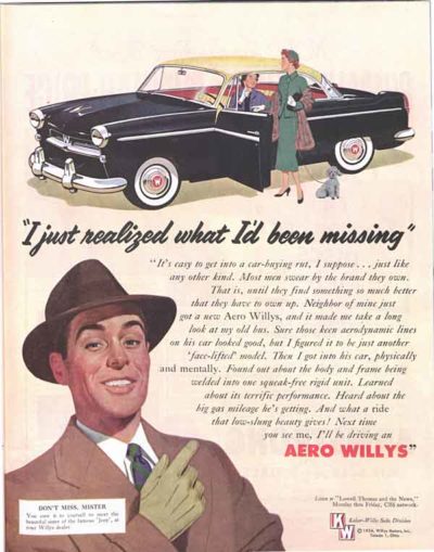 Aero Willys car ad in The Saturday Evening Post, 1954.