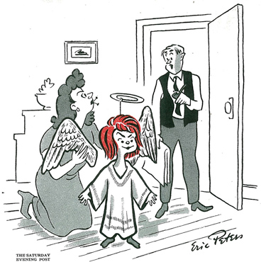 cartoon angel, "Hasn't her teacher got her playing a little out of character?" December 11, 1948