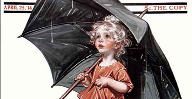 "April Showers," by J.C. Leyendecker appeared on the cover of The Saturday Evening Post April 25, 1914.