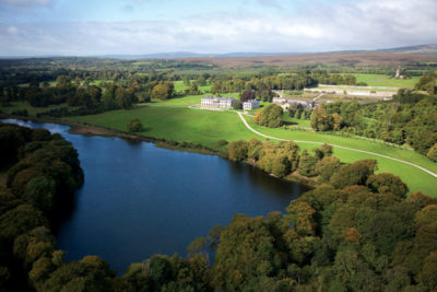 A grand Irish country estate, Ballyfin was built in the 1820s and is fabled for its natural and man-made beauties, including the tower built as a folly (top right) in the 1860s. (Photo courtesy Ballyfin)