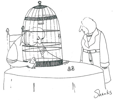 Bird-cage-march-april-95 “Sorry, dear, I thought you’d finished reading the paper.” from Mar/Apr 95