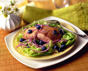 Salmon and Blueberry Salad with Red Onion Vinaigrette