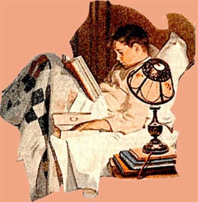 Edison Lamp Ad - Boy reading in bed.