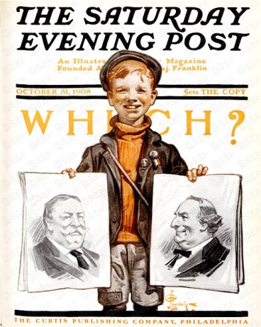 Boy With Portraits of Taft and Bryan by J.C. Leyendecker from October 31, 1908