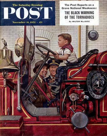 Boy on Fire Truck by Stevan Dohanos from November 14, 1953