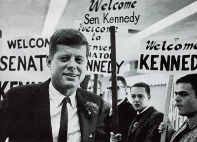 Kennedy, the indefatigable campaigner, in Denver, Colo. He began his marathon travels in 1957 whenever he could spare the time from his senatorial duties. © SEPS 2013