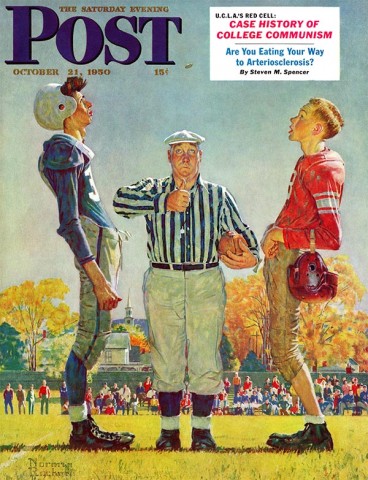 Coin Toss by Norman Rockwell from October 21, 1950