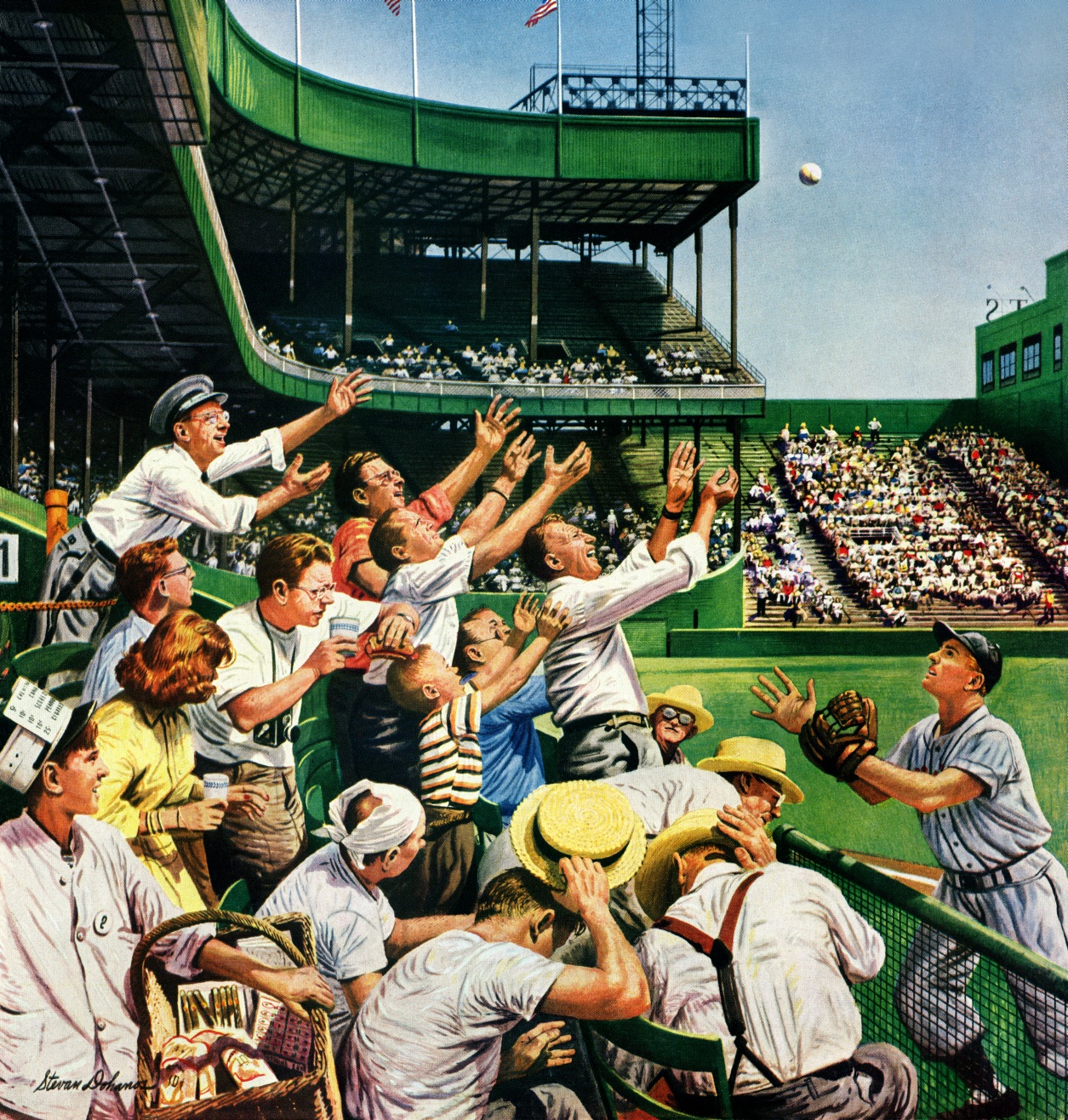 "Catching the Home Run Ball" by Stevan Dohanos. <br /> April 22,1950. © SEPS 2014 