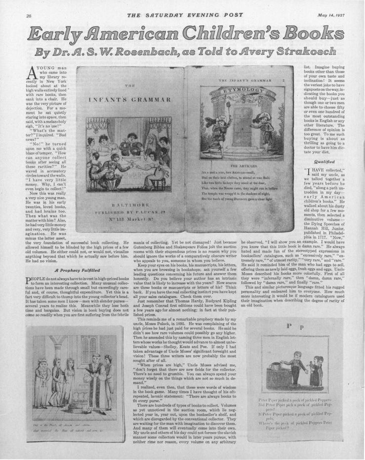 First page of the article, "Early American Children's Books"