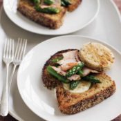 Egg in a Basket with Smoked Turkey and Asparagus