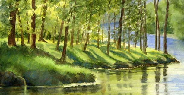 illustration of a pond lined with trees. Source: Shutterstock.com