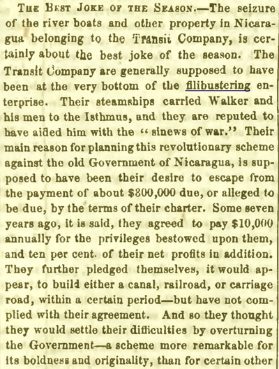 A Saturday Evening Post mention of the William Walker filibuster of Nicaragua.