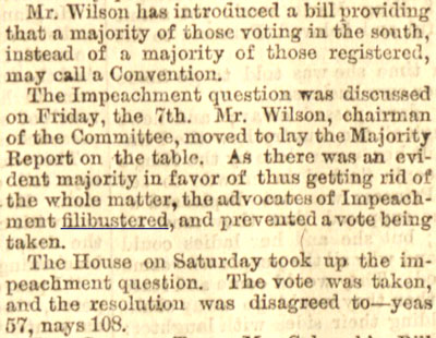 An example of filibustering in a political context from an 1867 Post article.