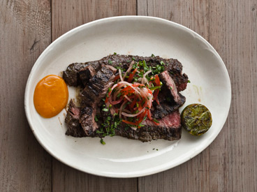 Cuban Skirt Steak with Tomato Escabeche and Mango Steak Sauce