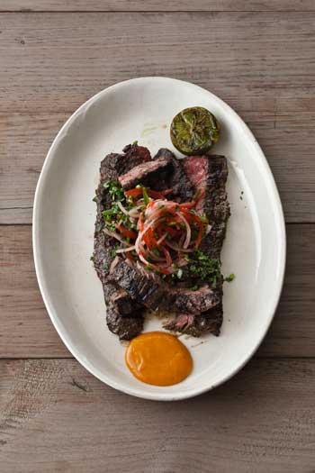 Cuban Skirt Steak with Tomato Escabeche and Mango Steak Sauce