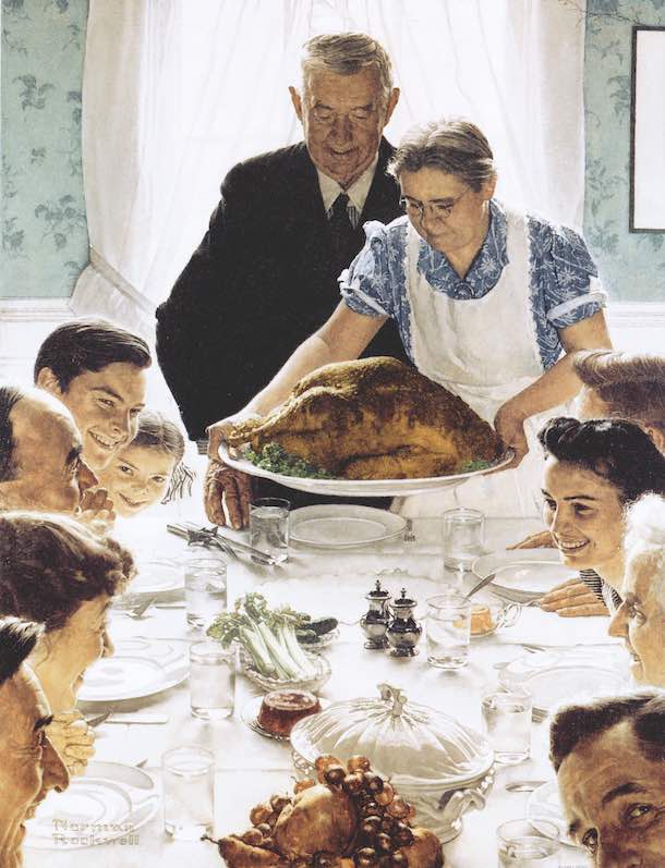 The previously mentioned dinnerware can be seen in Norman Rockwell's famous painting, Freedom from Want.
