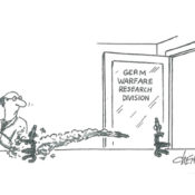 germ warfare cartoon from The Saturday Evening Post October 1985 issue