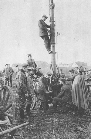 German troops erecting a wireless field telegraph station during World War I